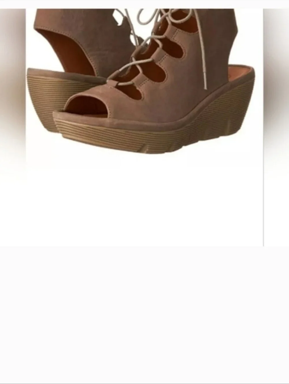 Clarks Beige Lace-Up Wedge Sandal